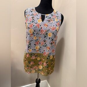 CAbi Multicolor Floral and Striped Blouse